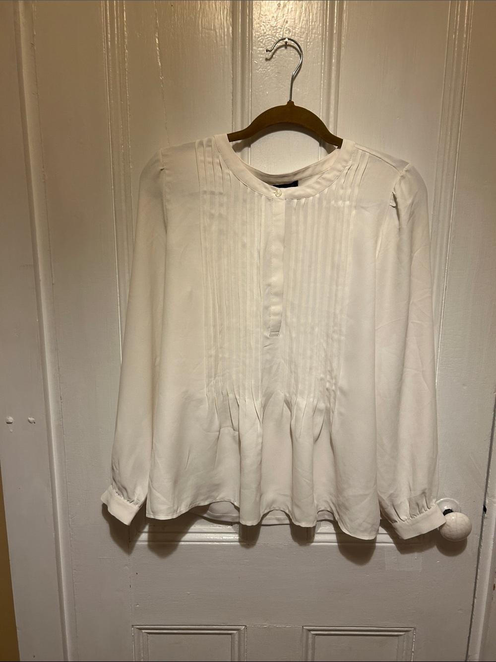 Ann Taylor Cream Pintuck Peplum Blouse